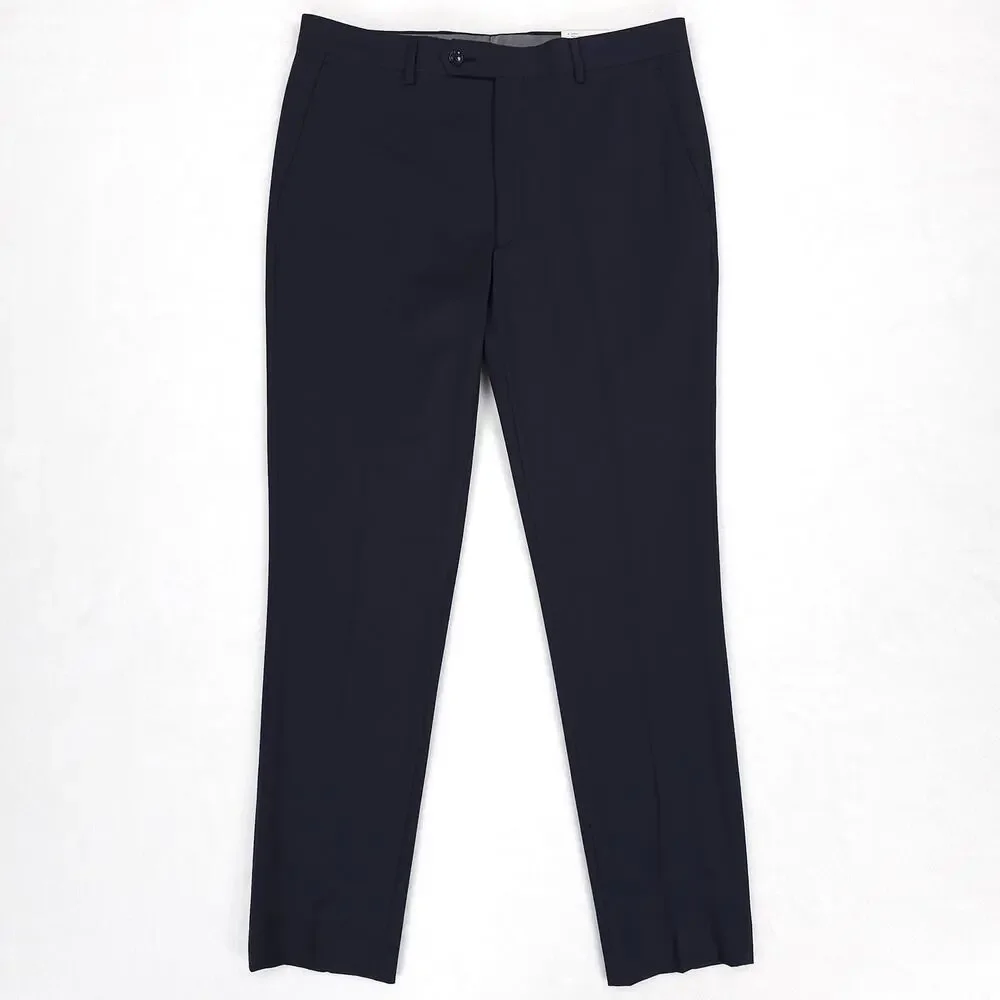 Calvin Klein Mens Skinny Fit 2 Piece Suit 46R 38x32 Navy Blue Solid Stretch Wool